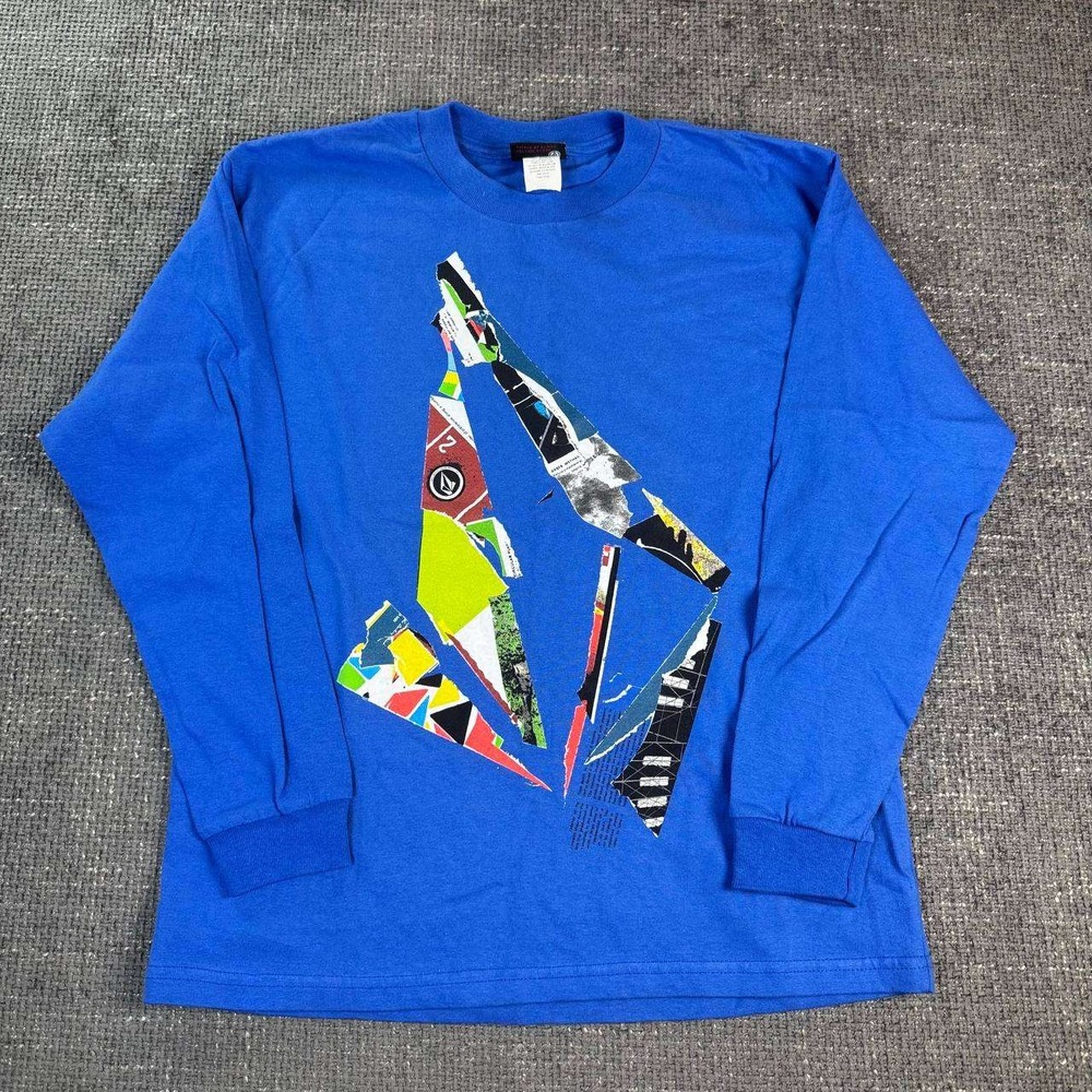 Volcom Long Sleeve Shirt Mens Medium Blue Abstract Graphic Skate Tee